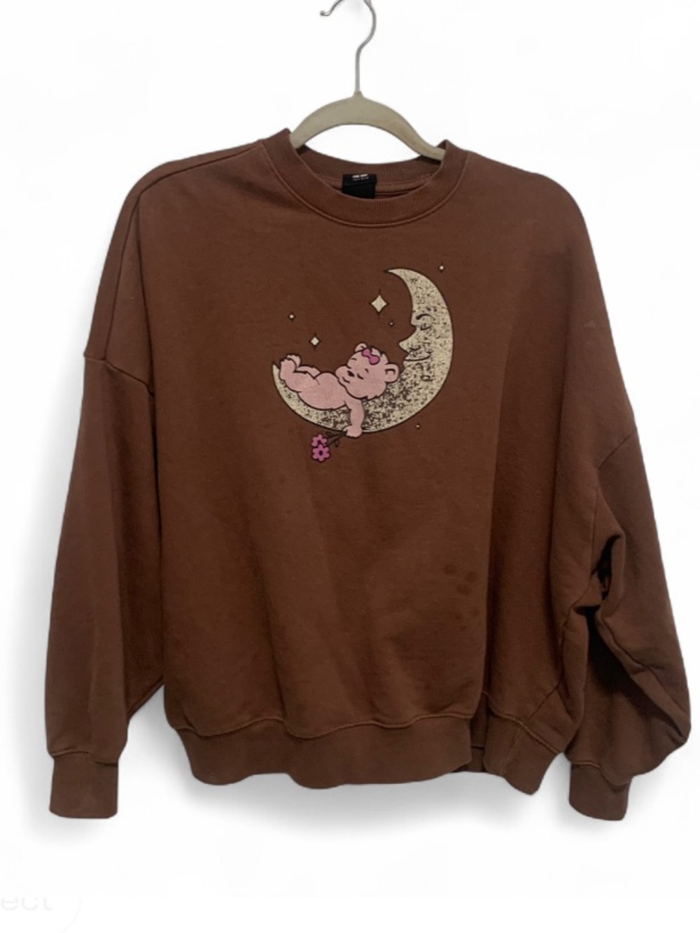 PacSun Brown Graphic Moon Bear Crewneck Oversized Sweatshirt